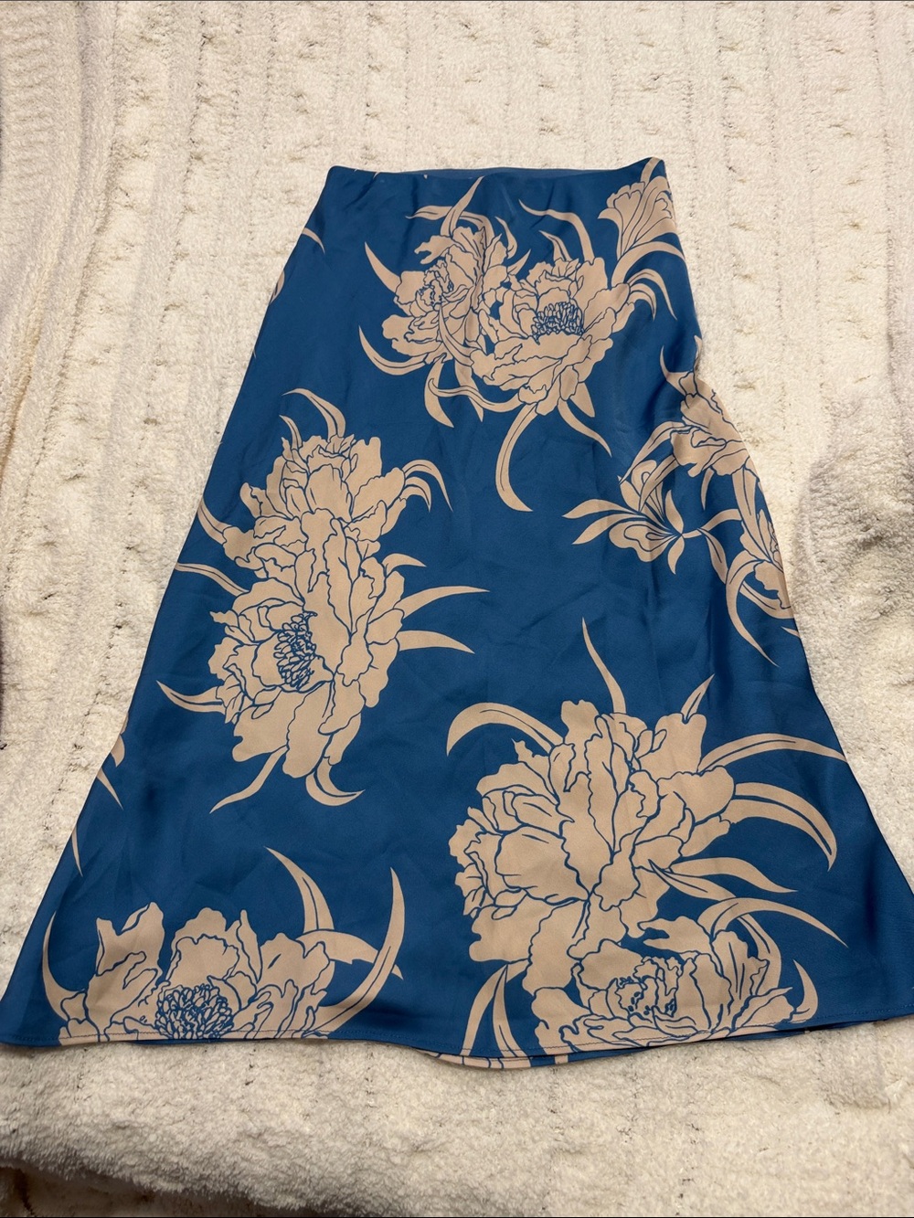 Babaton Blue Midi Skirt with Cream Floral Print